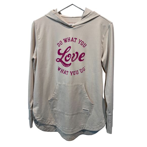 Life is Good Wmns Small LIG Love Graphic Hooded Tunic Crusher-Flex T-Shirt Cream - Picture 1 of 12